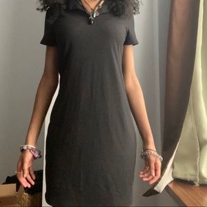 Black collared bodycon mini dress